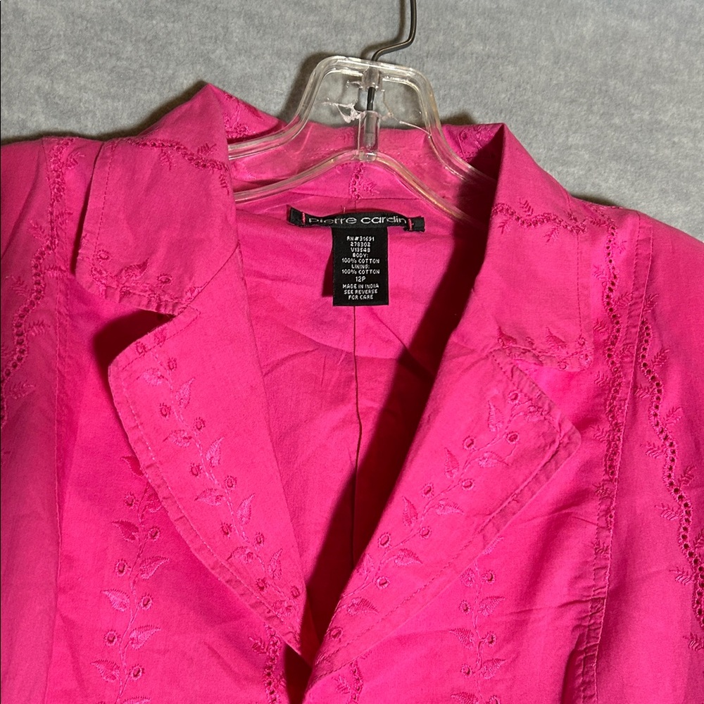 PIERRE CARDIN Y2K Naturalist Coquette Eyelet Embroidery Lined Cotton Jacket - Picture 4 of 16
